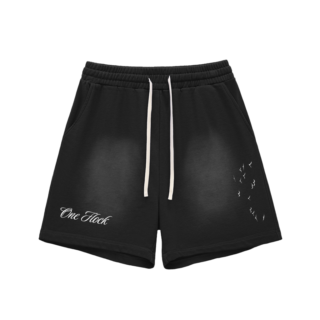 One Flock Cotton Shorts - Black