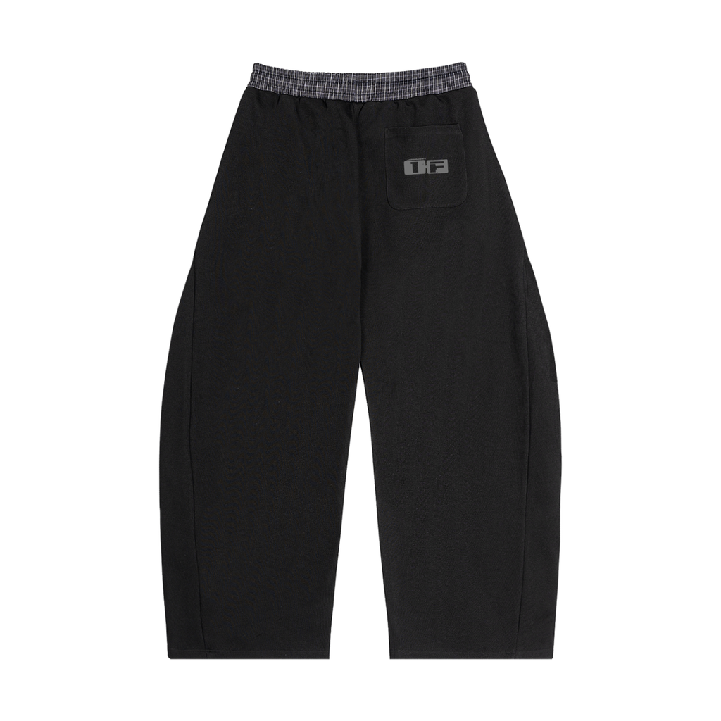 One Flock Plaid Waistband Barrel Sweatpants - Black