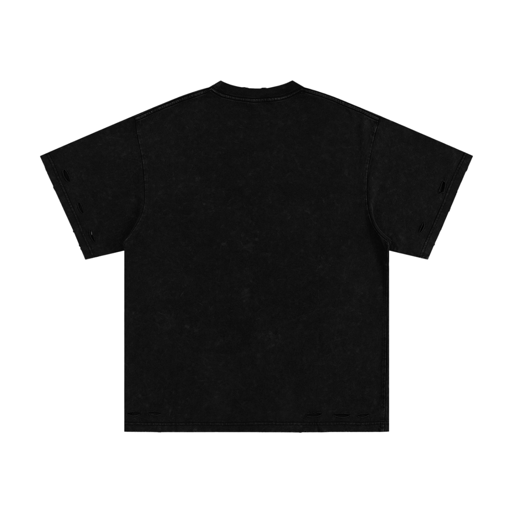 One Flock Snow Washed Hand-Frayed T-Shirt - Black