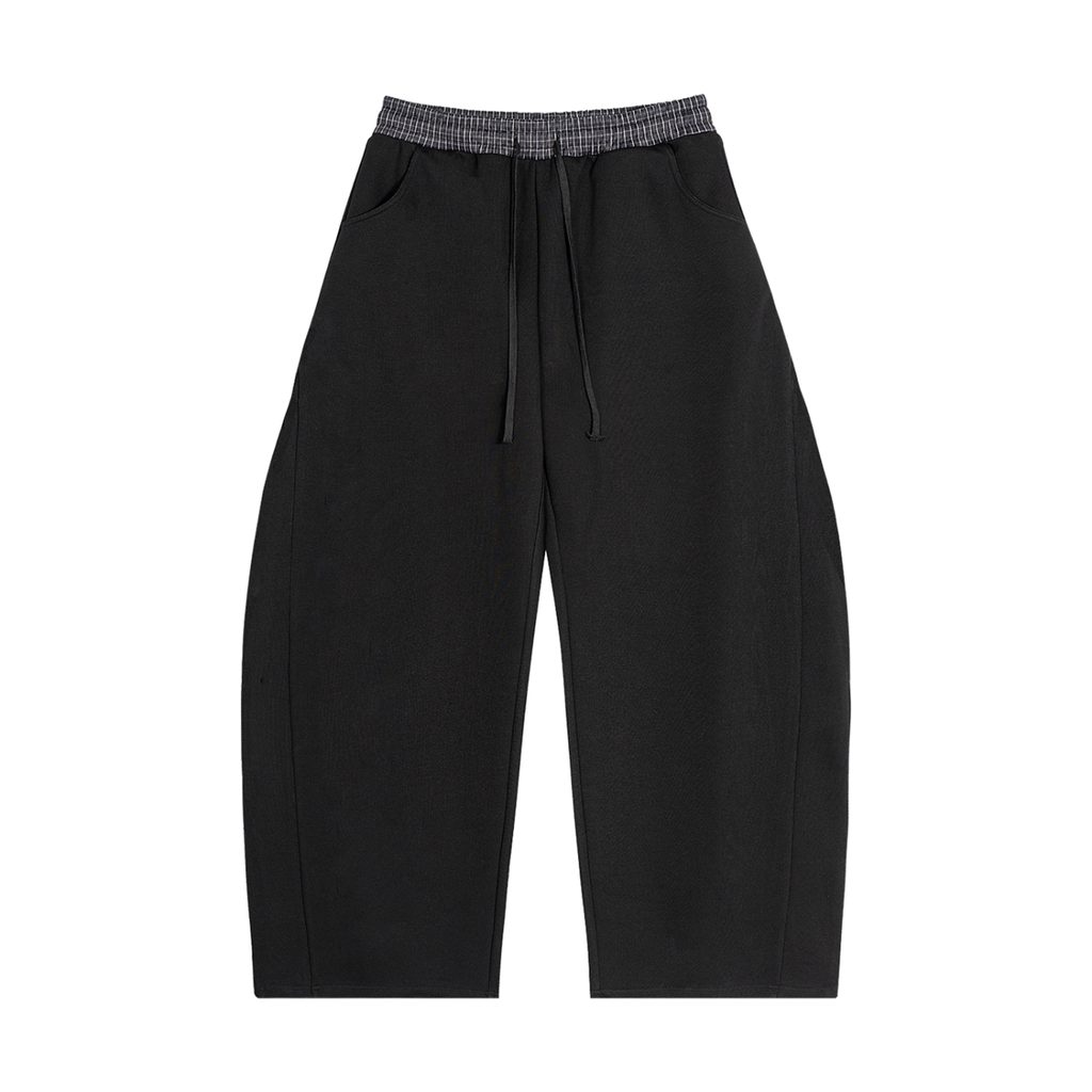 One Flock Plaid Waistband Barrel Sweatpants - Black