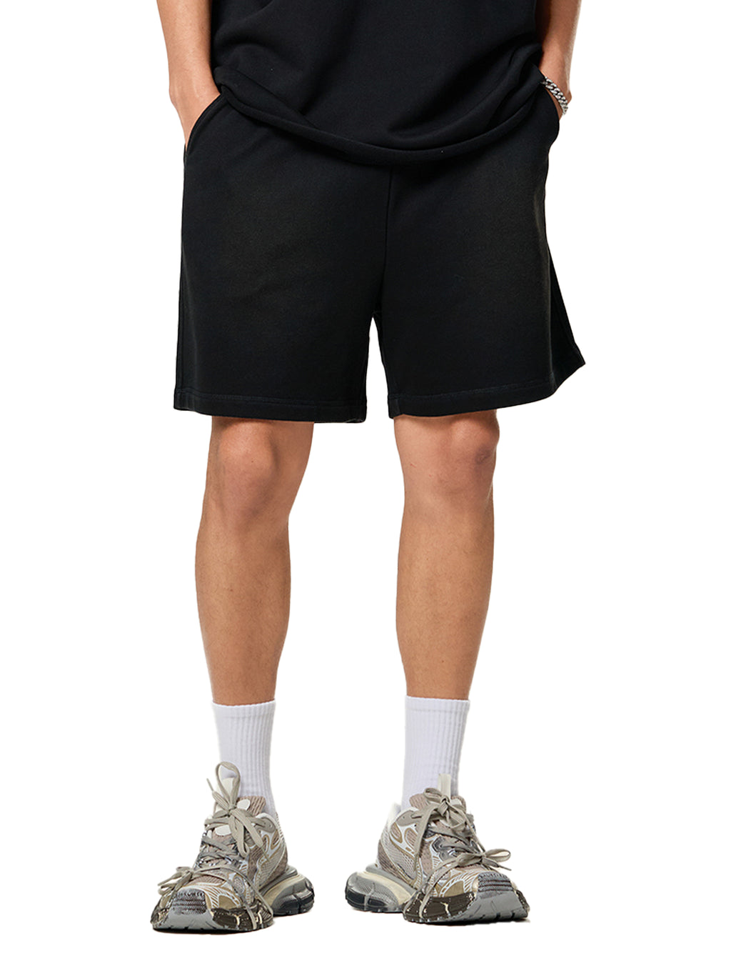 One Flock Cotton Shorts - Black