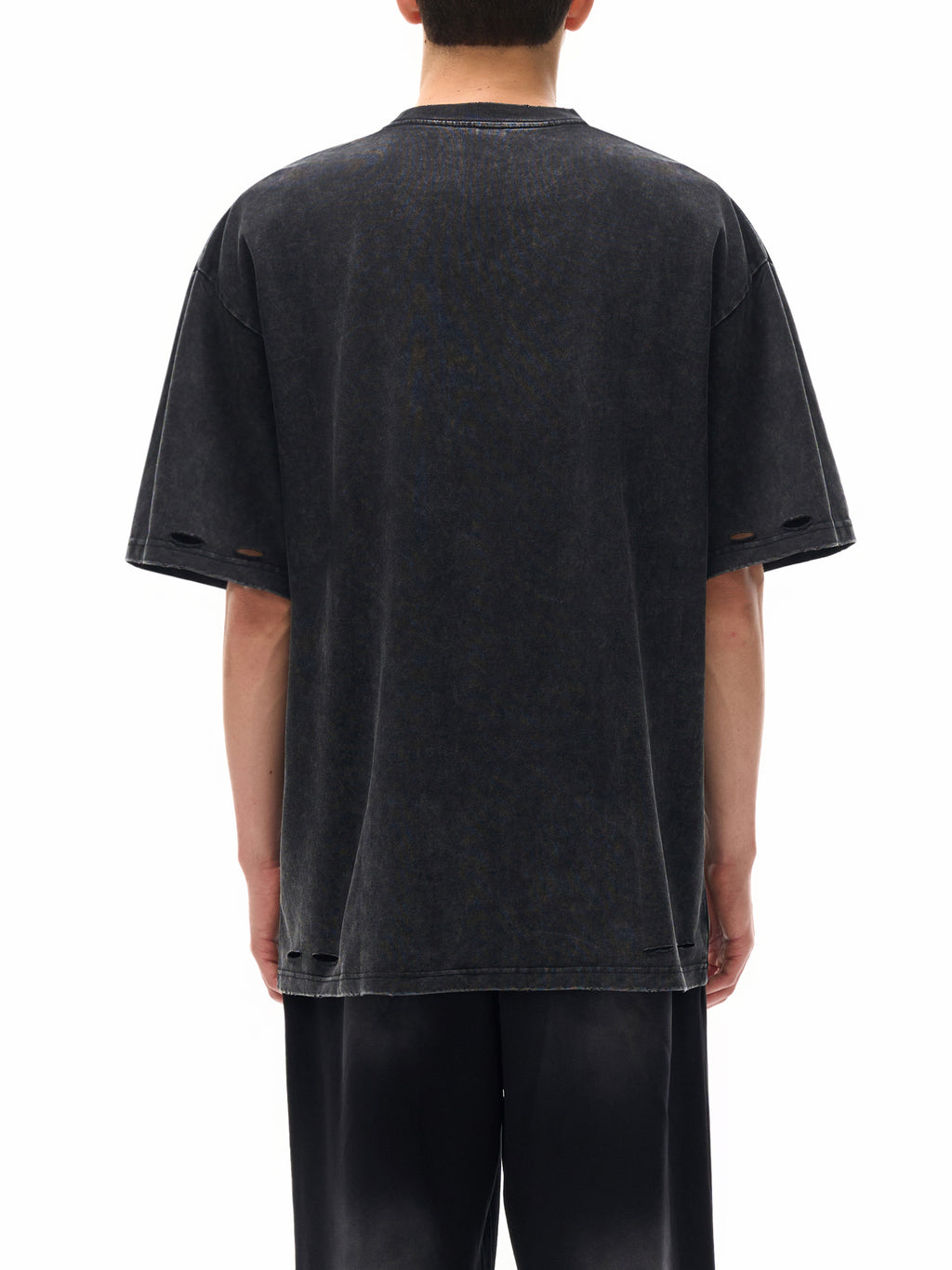 One Flock Snow Washed Hand-Frayed T-Shirt - Black