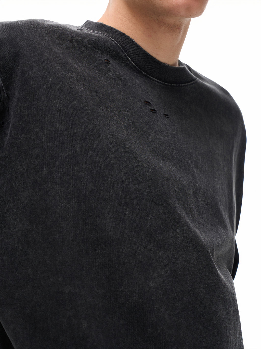 One Flock Snow Washed Hand-Frayed T-Shirt - Black