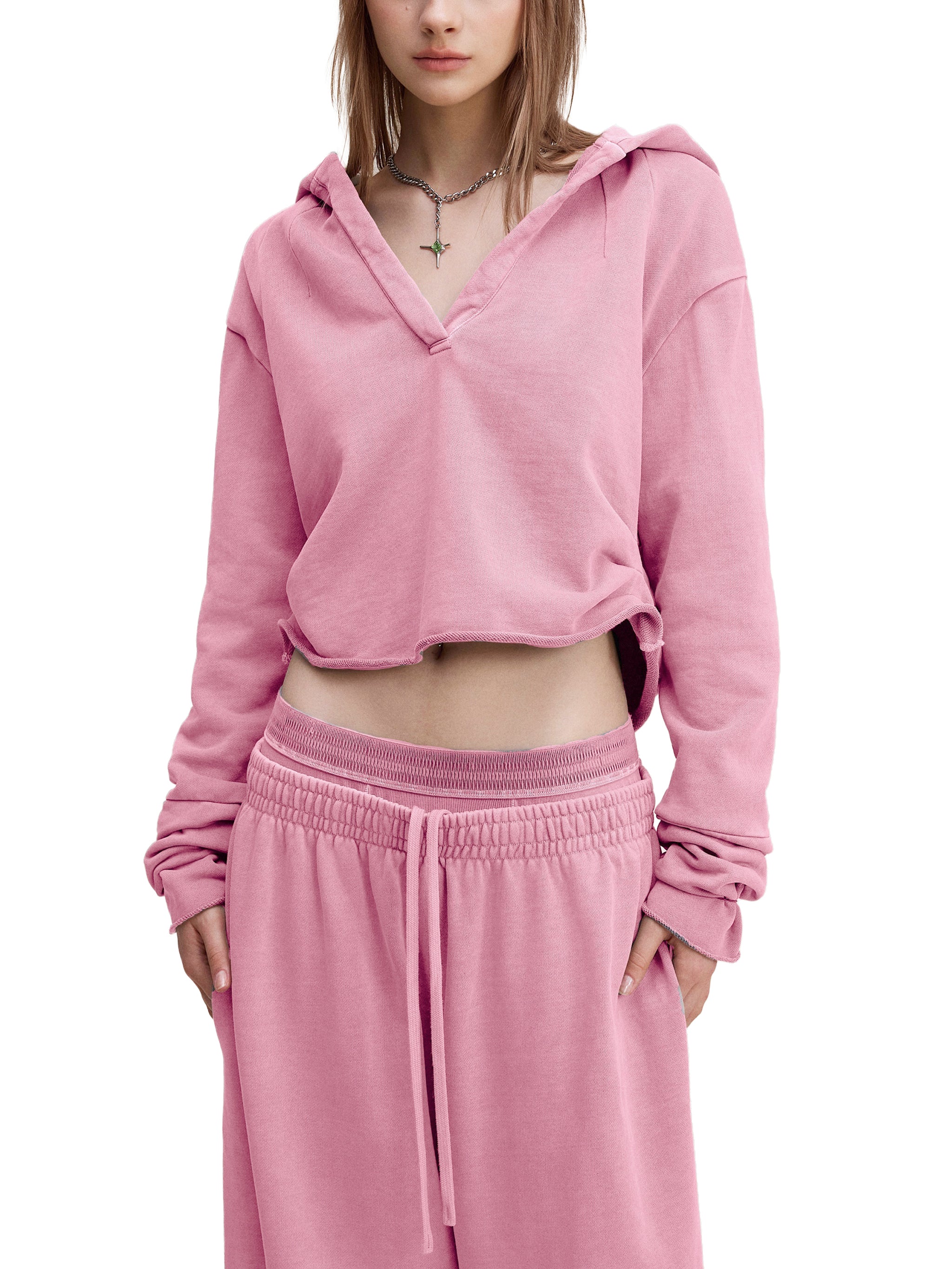 Vintage Washed Raw Edge Hoodie for girls One Flock